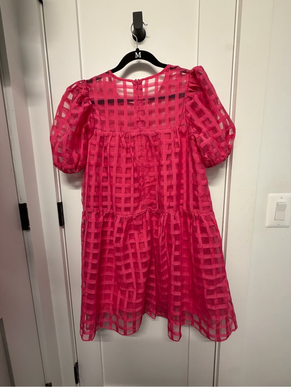 English Factory Pink Gridded Puff Sleeve Dress - Picture 2 of 5